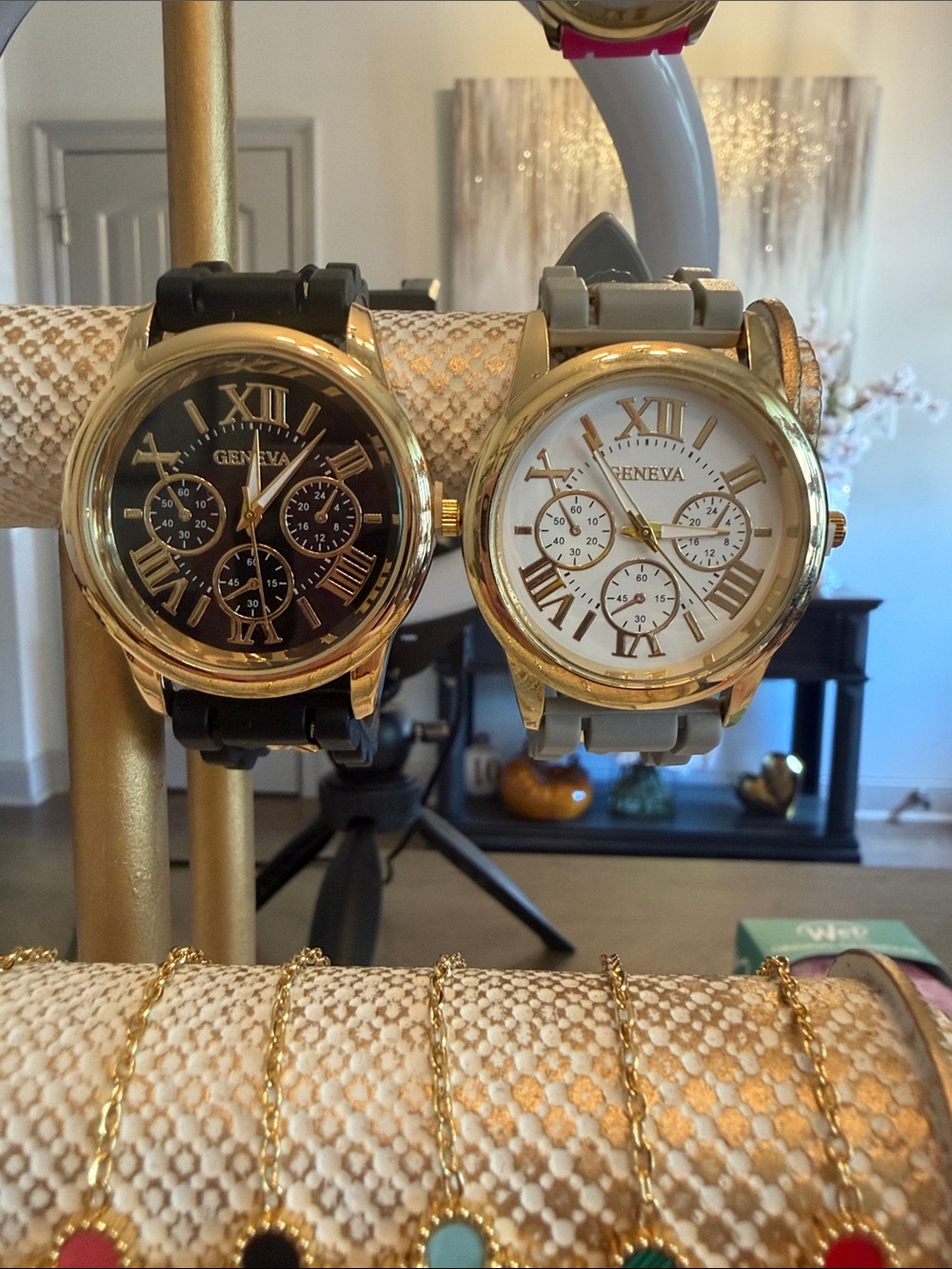 Geneva Gold-Tone Fashion Watches in Black and White Dials